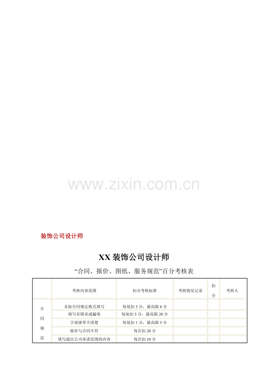 家装公司人事管理制度-装饰公司设计师考核表.doc_第1页