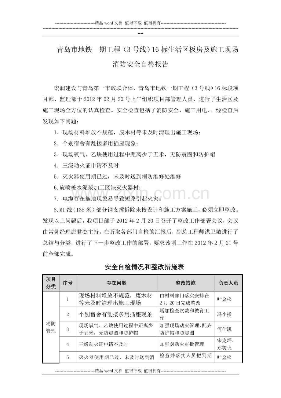 宿舍消防自查报告2012.doc_第1页