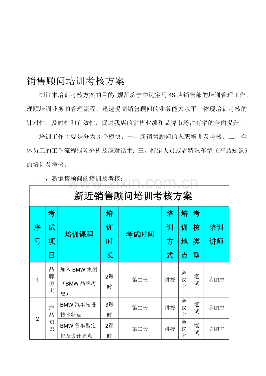 销售顾问培训考核方案.doc_第1页