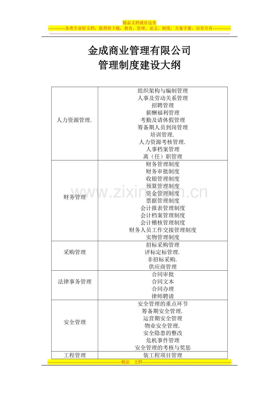 金成商业管理有限公司制度建设大纲123.docx_第1页