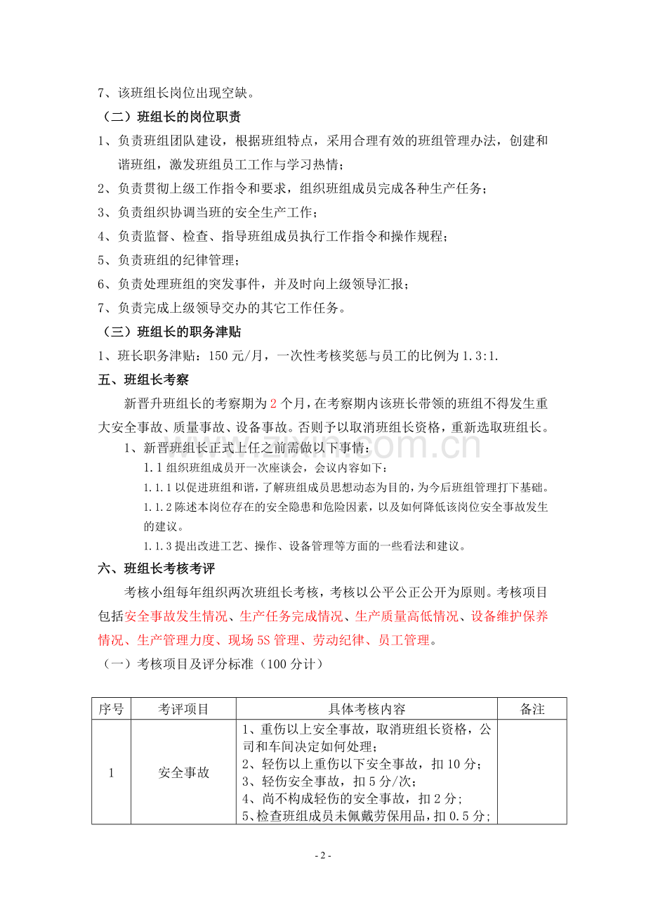 2015年车间班组长考核考评办法..doc_第2页