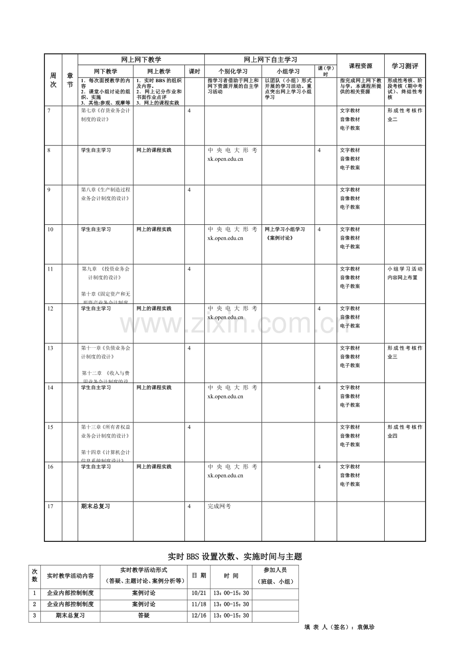 闵一《会计制度设计》课程教学测评一体化设计表格.doc_第2页