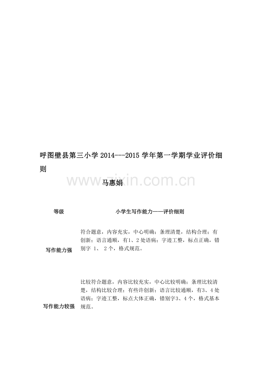 小学生写作能力的评价标准.doc_第1页