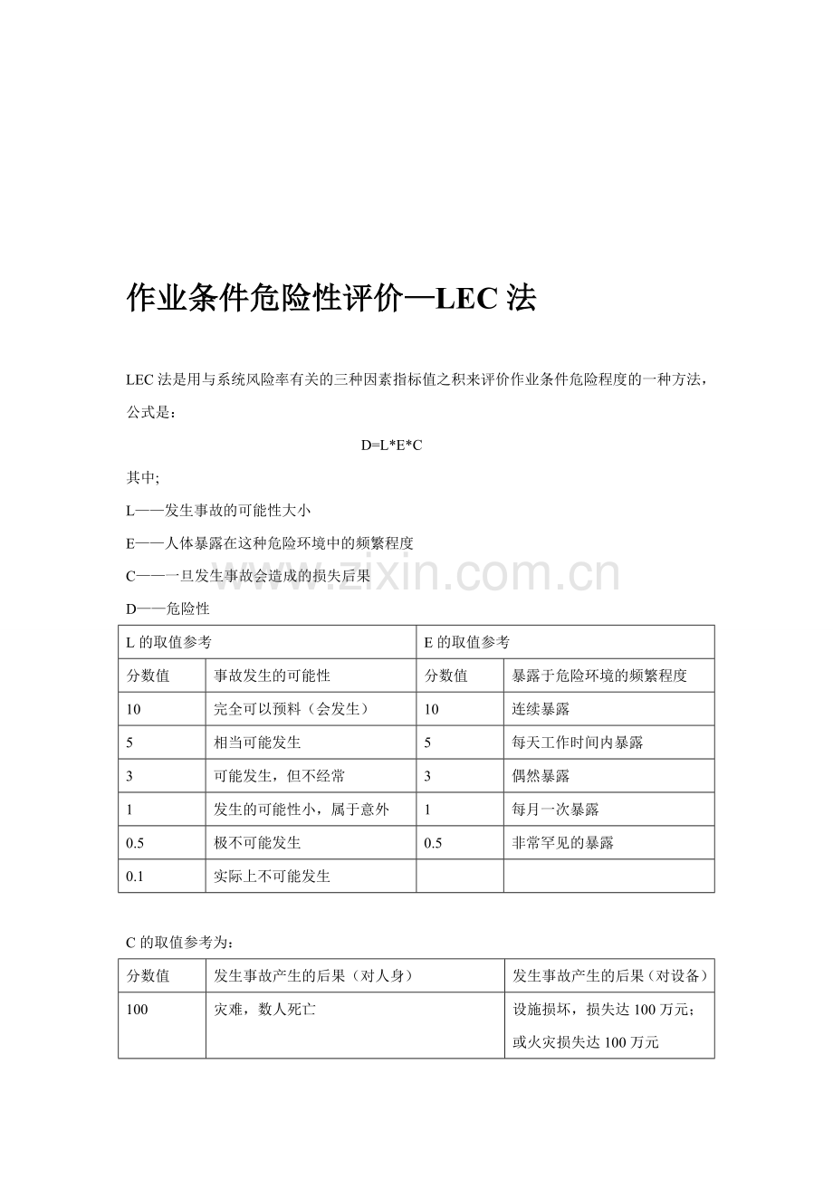 LEC-岗位风险评估表.doc_第1页