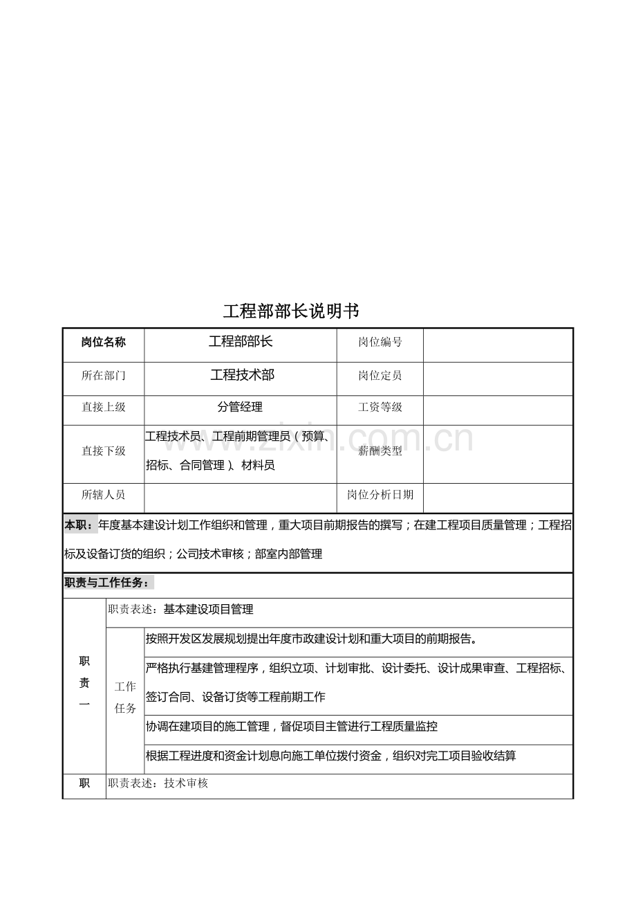 工程部长岗位说明书.doc_第1页