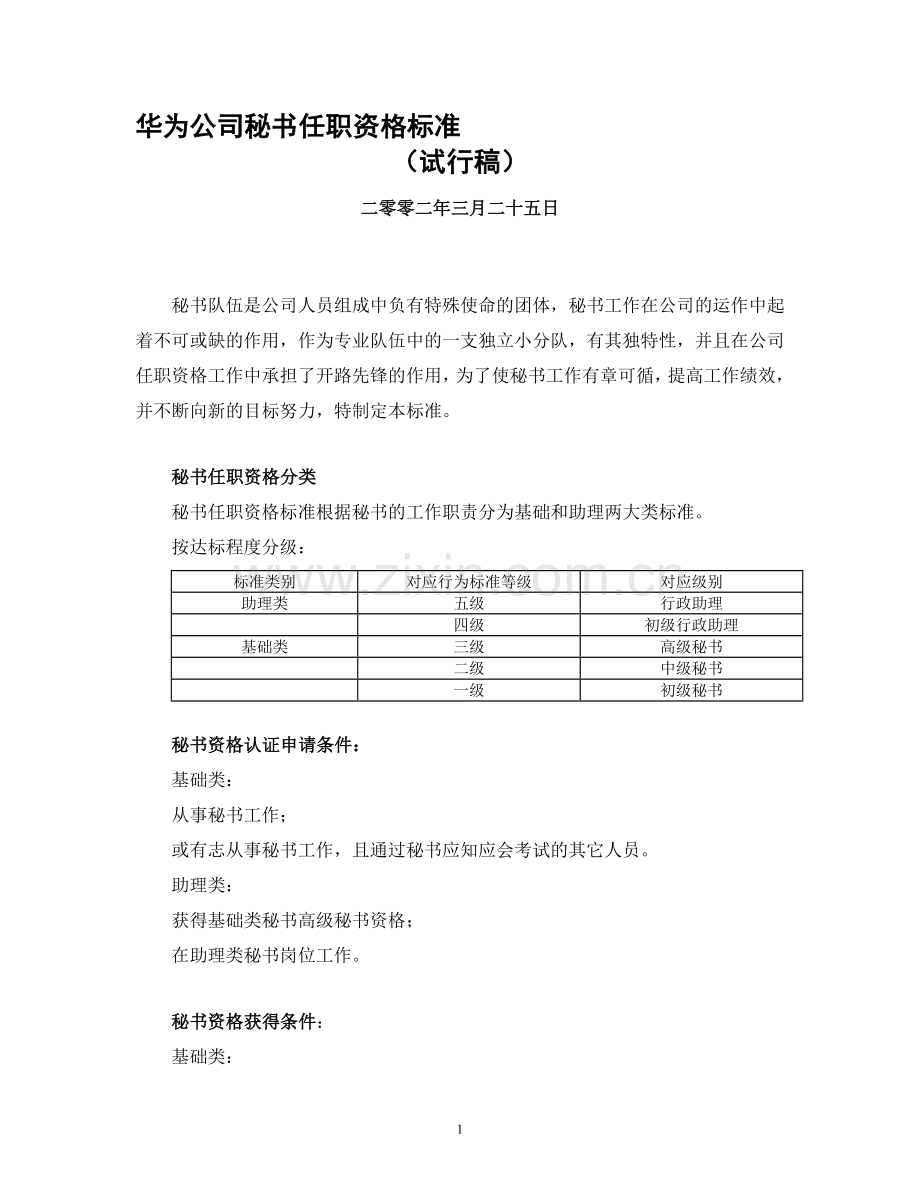 华为公司秘书任职标准(新增2).doc_第1页