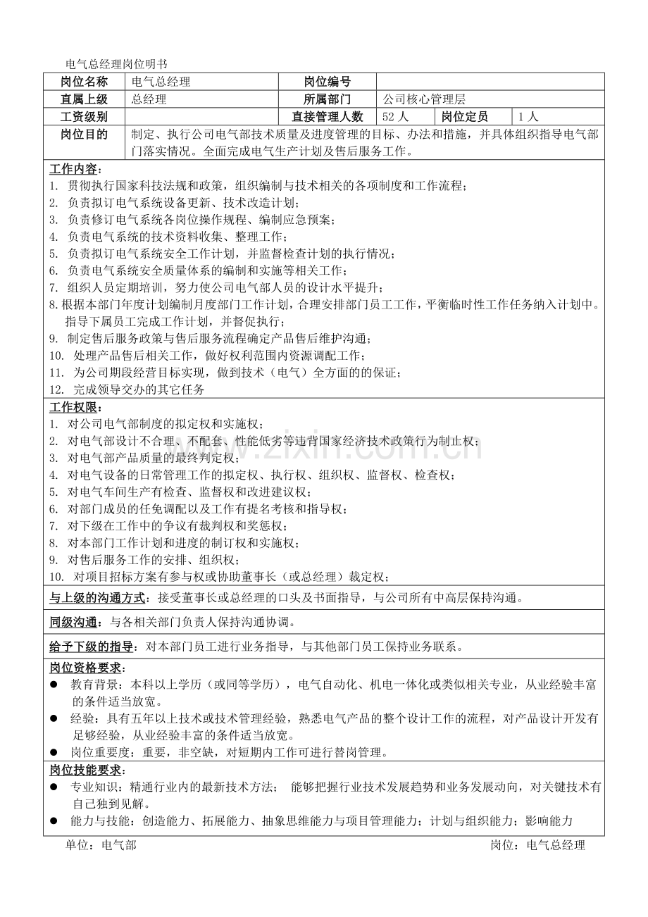 电气总经理岗位责任和考核标准.doc_第1页
