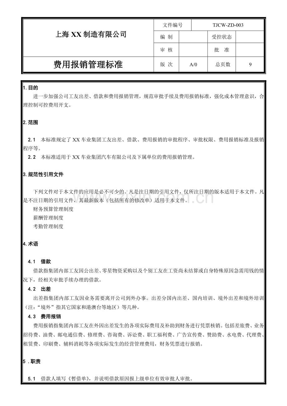 费用报销管理标准.doc_第1页