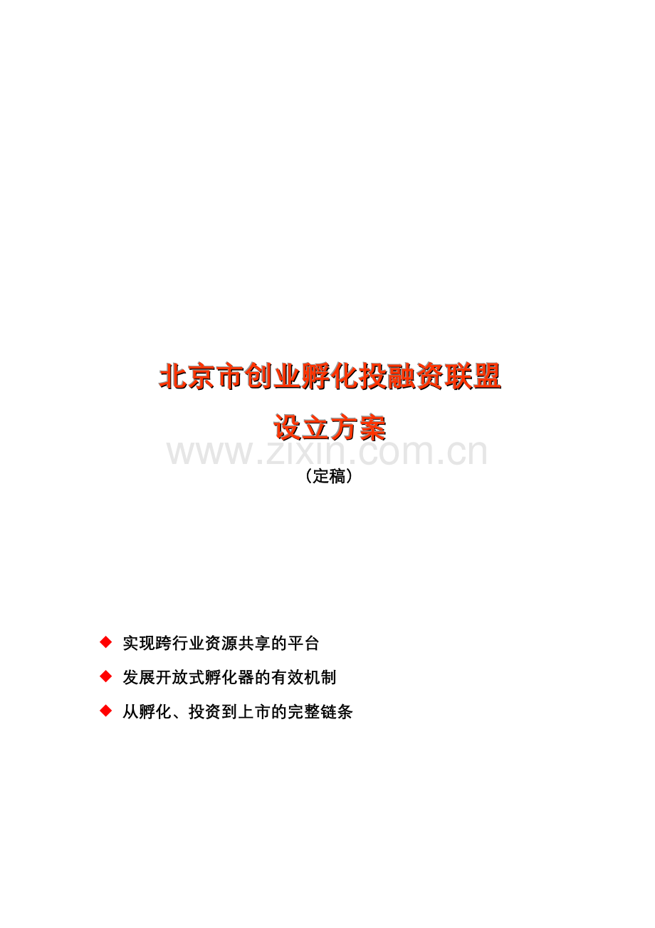 创业孵化投融资联盟方案.doc_第1页