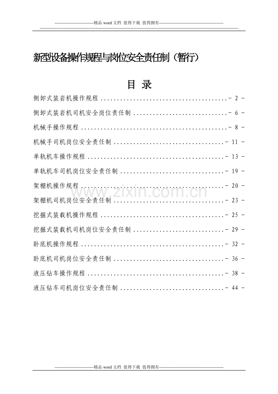 新型设备操作规程与岗位安全责任制(暂行).doc_第1页