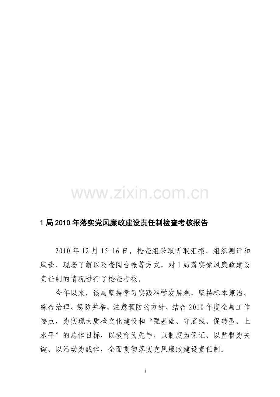 2010年党风廉政建设检查考核报告..doc_第1页