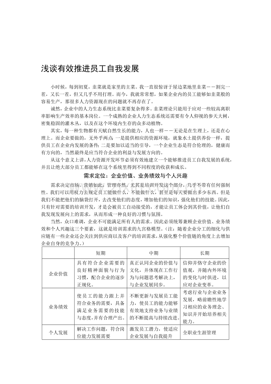浅谈有效推进员工自我发展.doc_第1页