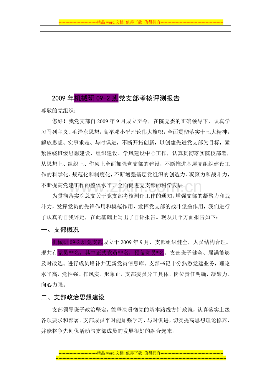 DM0902党支部考核测评报告(2009年)..doc_第1页