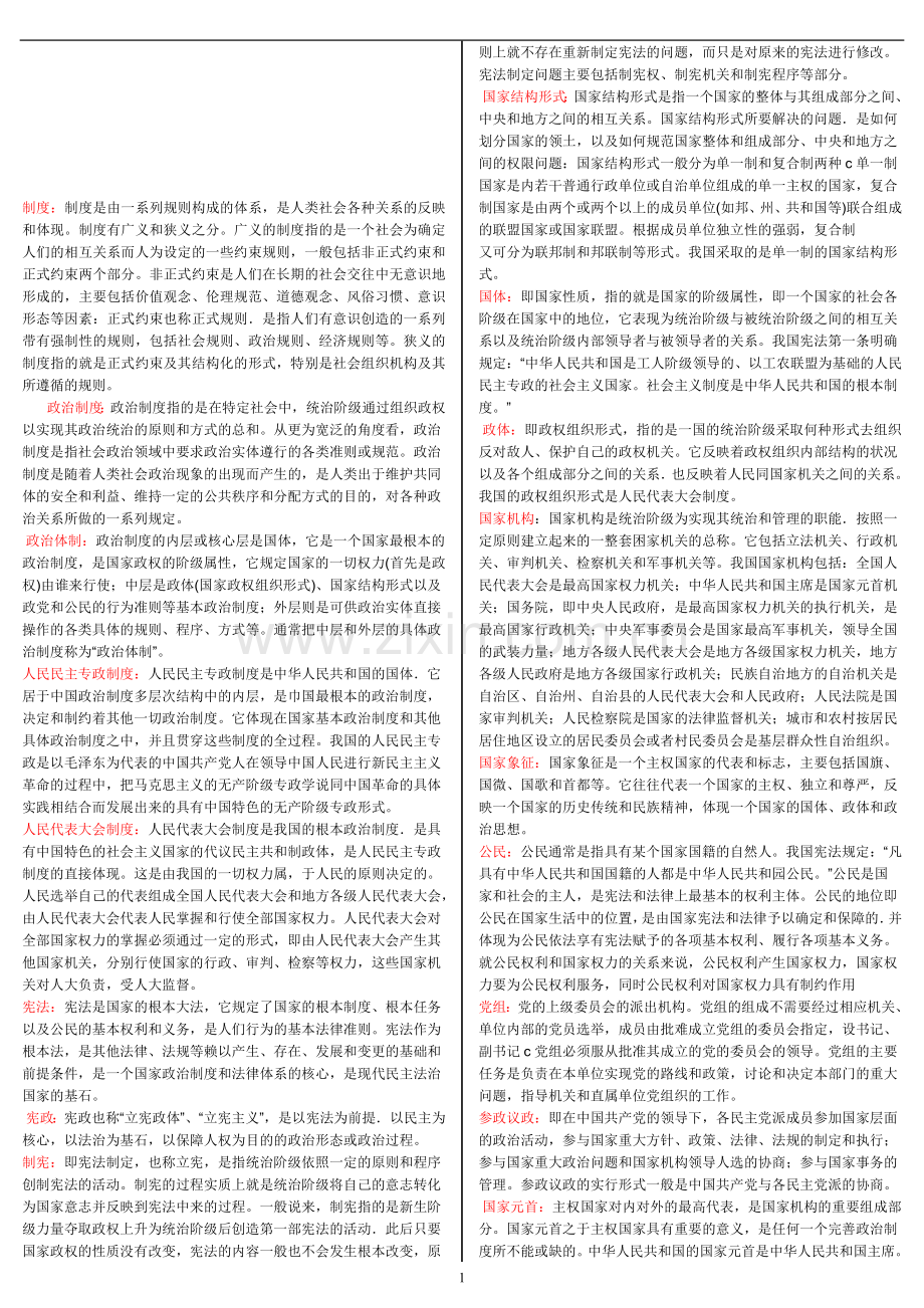 电大：2016年电大-电大本科段中国当代政治制度复习资料小抄.doc_第1页