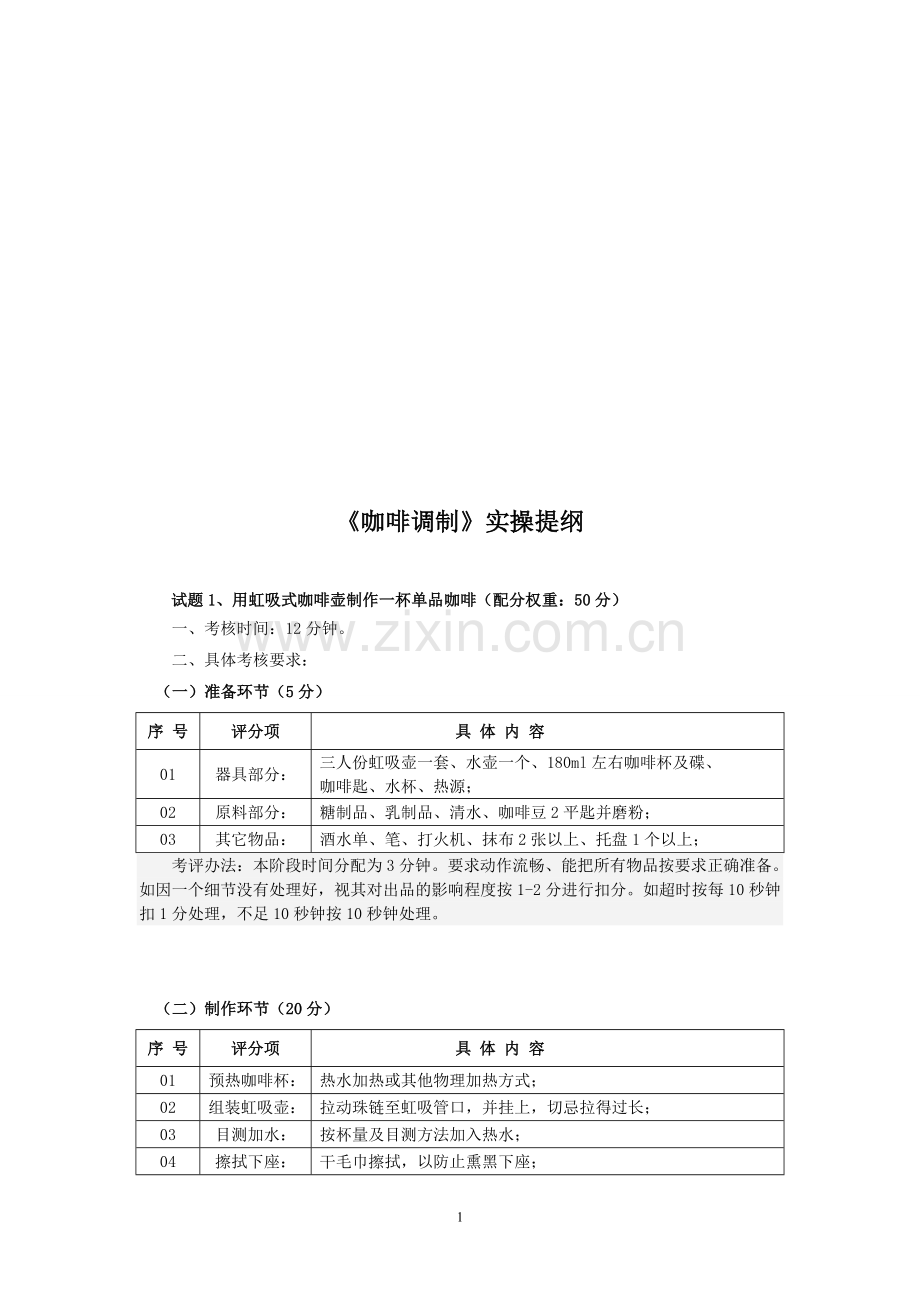 《咖啡调制》实操考察考试提纲.doc_第1页