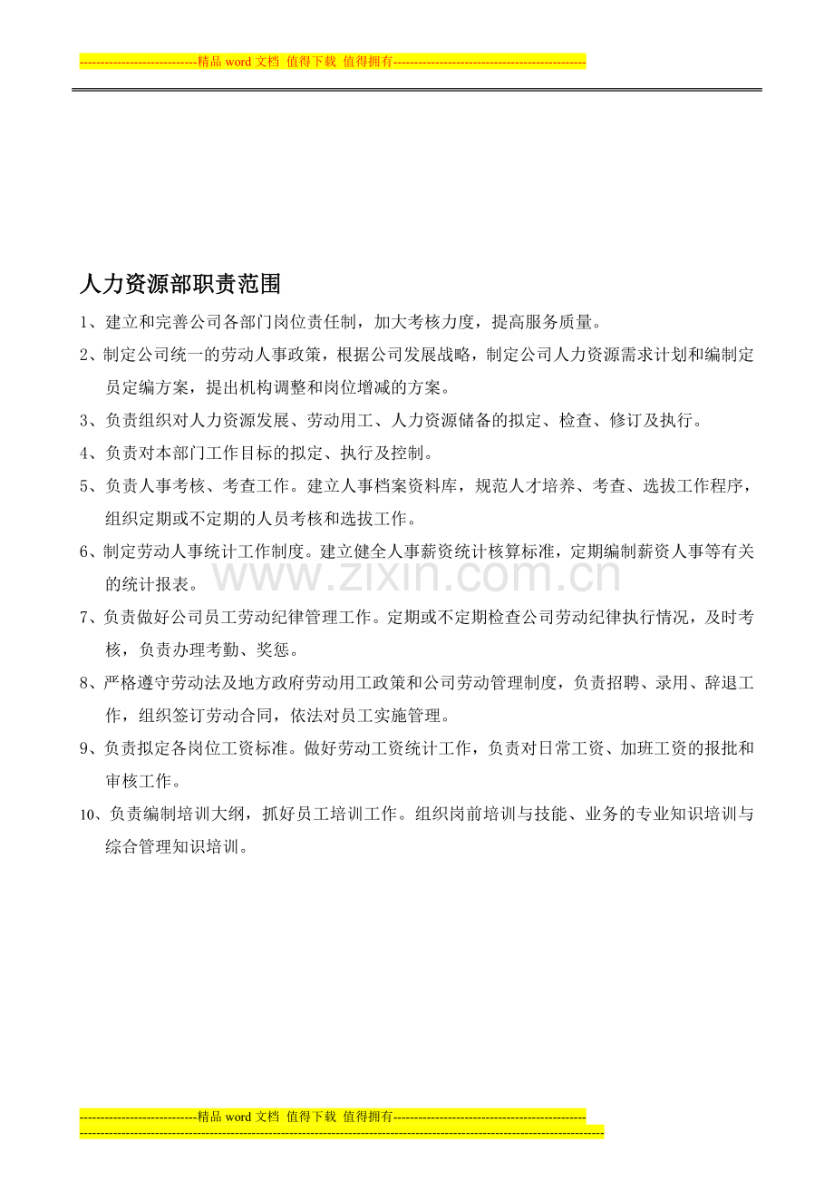 人力资源部职责范围.doc_第1页