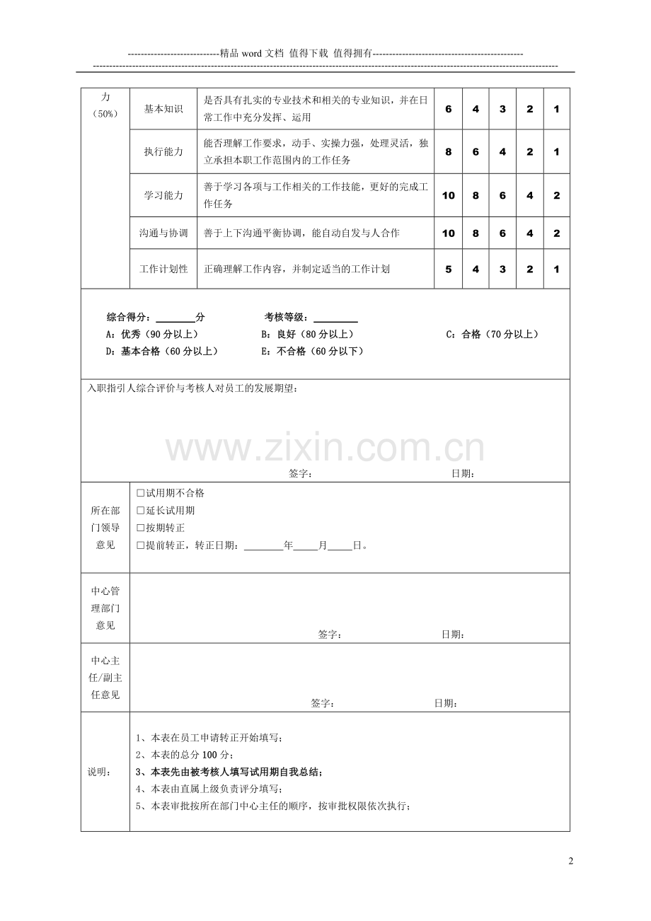 ZY-GS-ZZ11新员工转正考核表..doc_第2页
