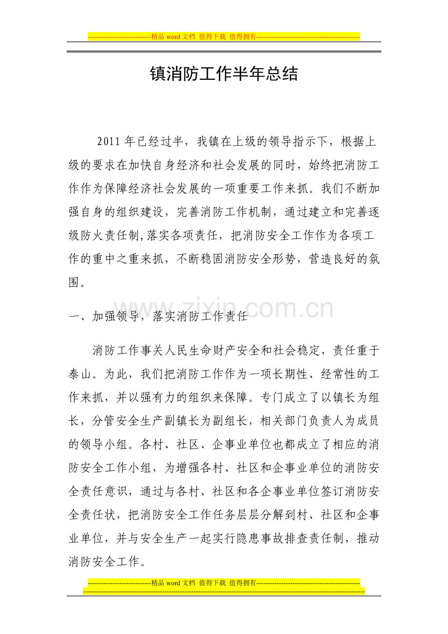 镇消防安全半年总结.doc_第1页