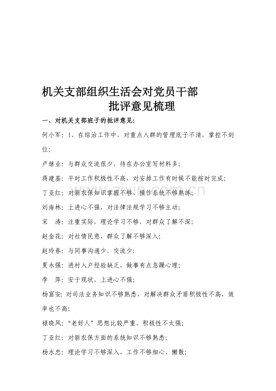 (第一组)机关支部组织生活会批评意见梳理.doc_第1页