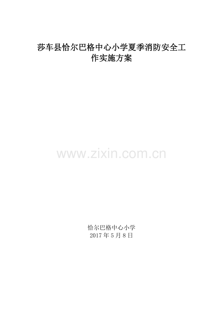 恰尔巴格中心小学小学消防检查工作实施方案.doc_第1页
