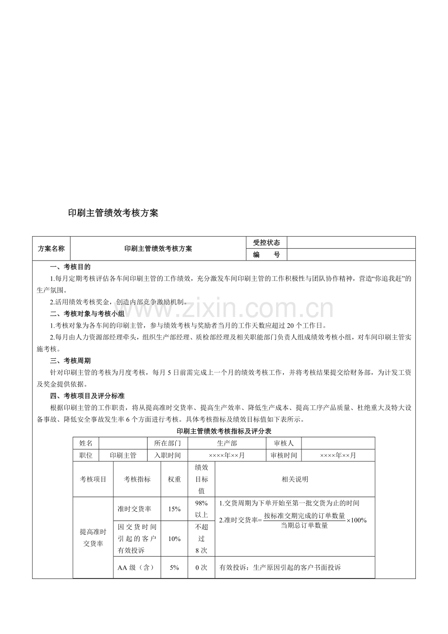 印刷主管绩效考核方案-范本.doc_第1页