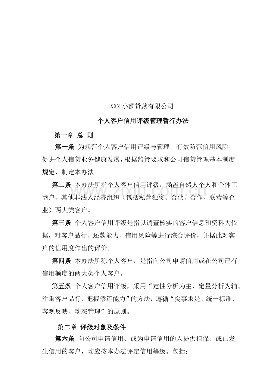 XX小贷公司个人客户信用评级管理暂行办法.doc_第1页