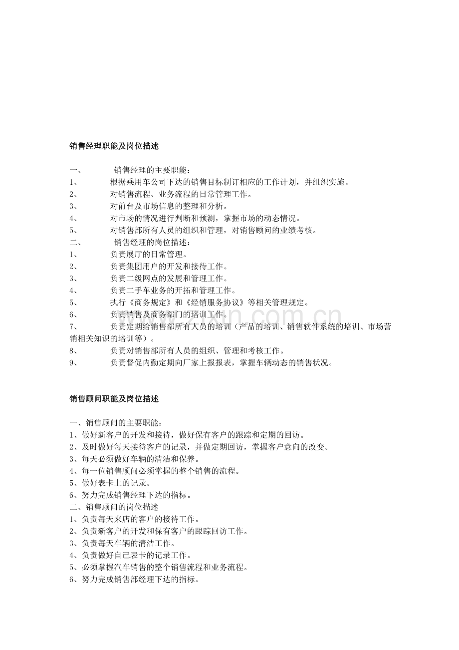 4S店销售ee部各岗位职能及岗位描述.doc_第1页