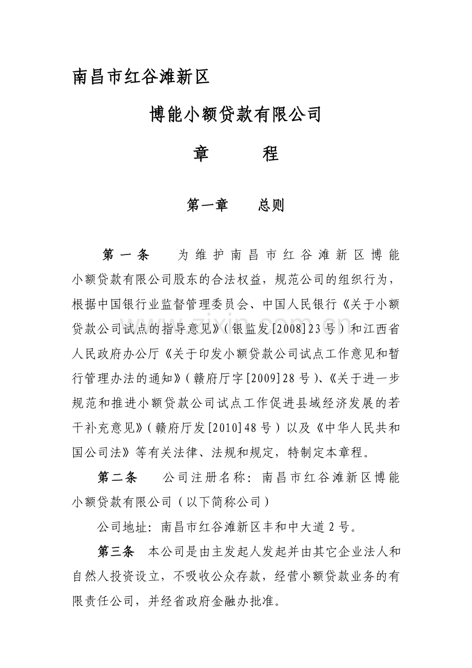 博能小额贷款公司章程(样本).doc_第1页