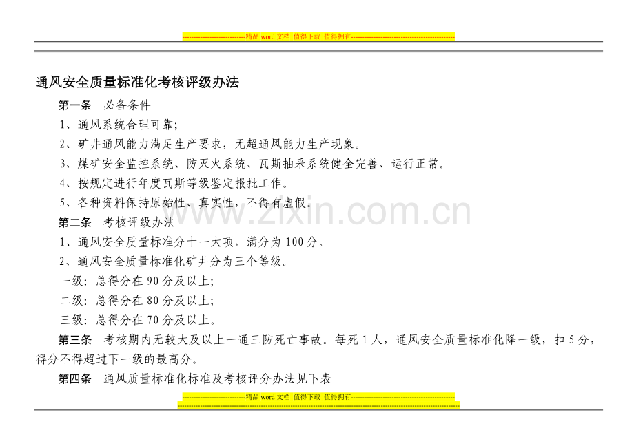 城镇-煤矿通风安全质量标准化六月考核评级办法..doc_第1页