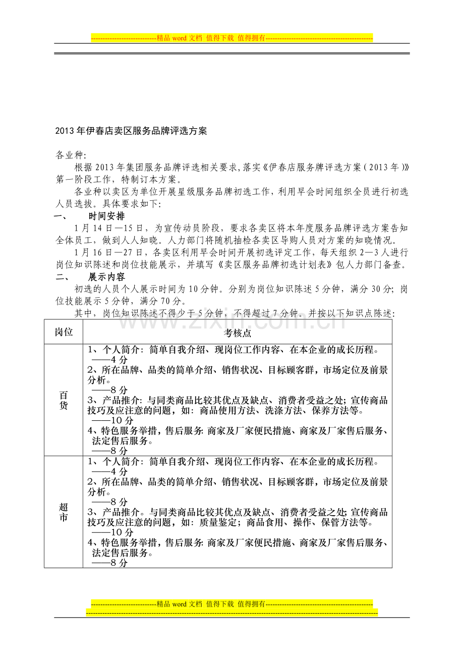 2013卖区服务品牌伊春现场考考核方案..doc_第1页