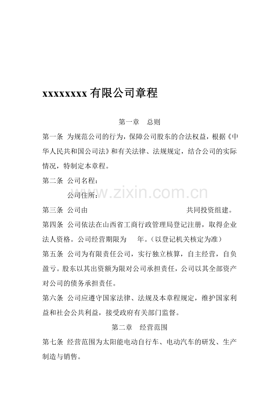 电动车业有限公司章程.doc_第1页
