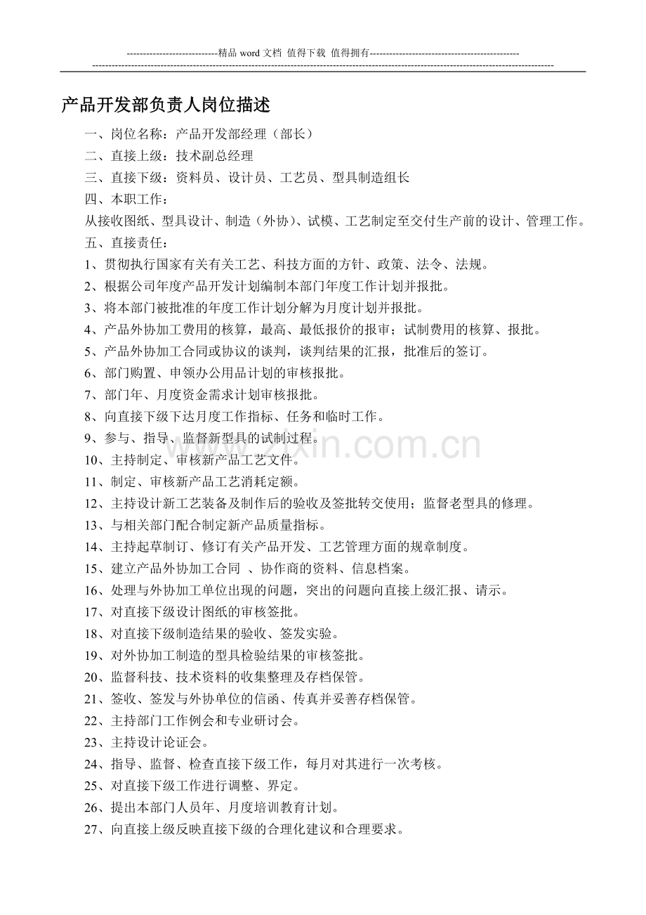 产品开发部负责人岗位描述.doc_第1页