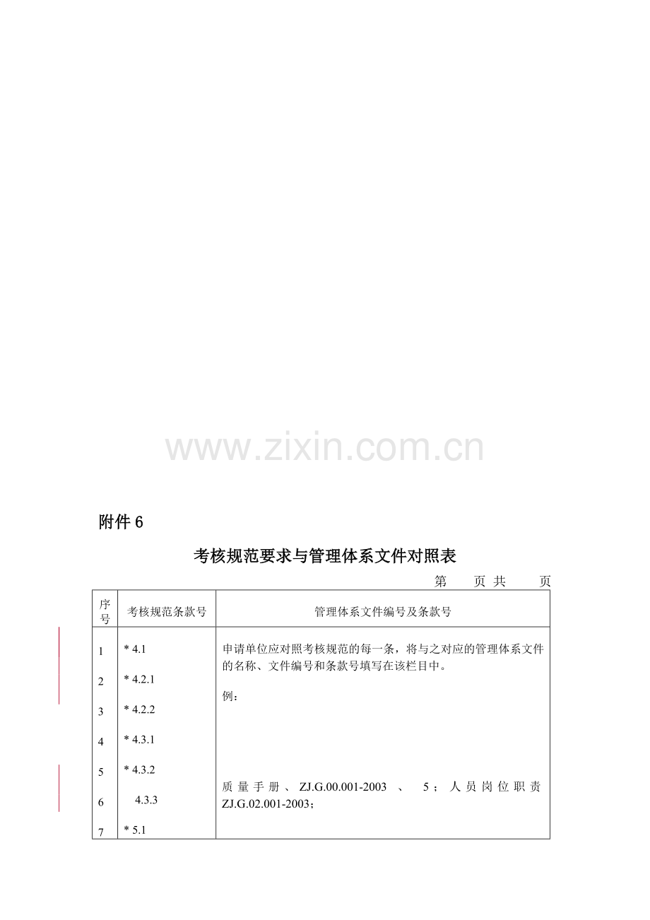 考核规范要求与质量管理体系文件对照检查表空表.doc_第2页