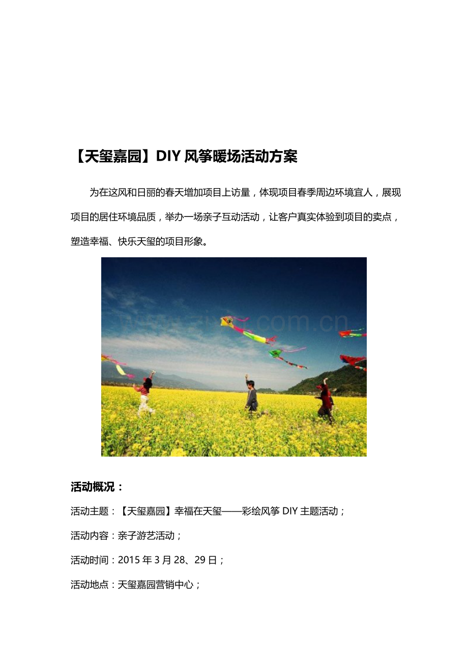 天玺嘉园DIY风筝暖场活动方案.doc_第1页
