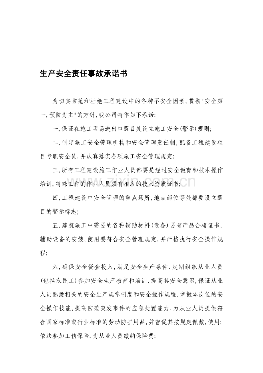 生产安全责任事故承诺书.doc_第1页