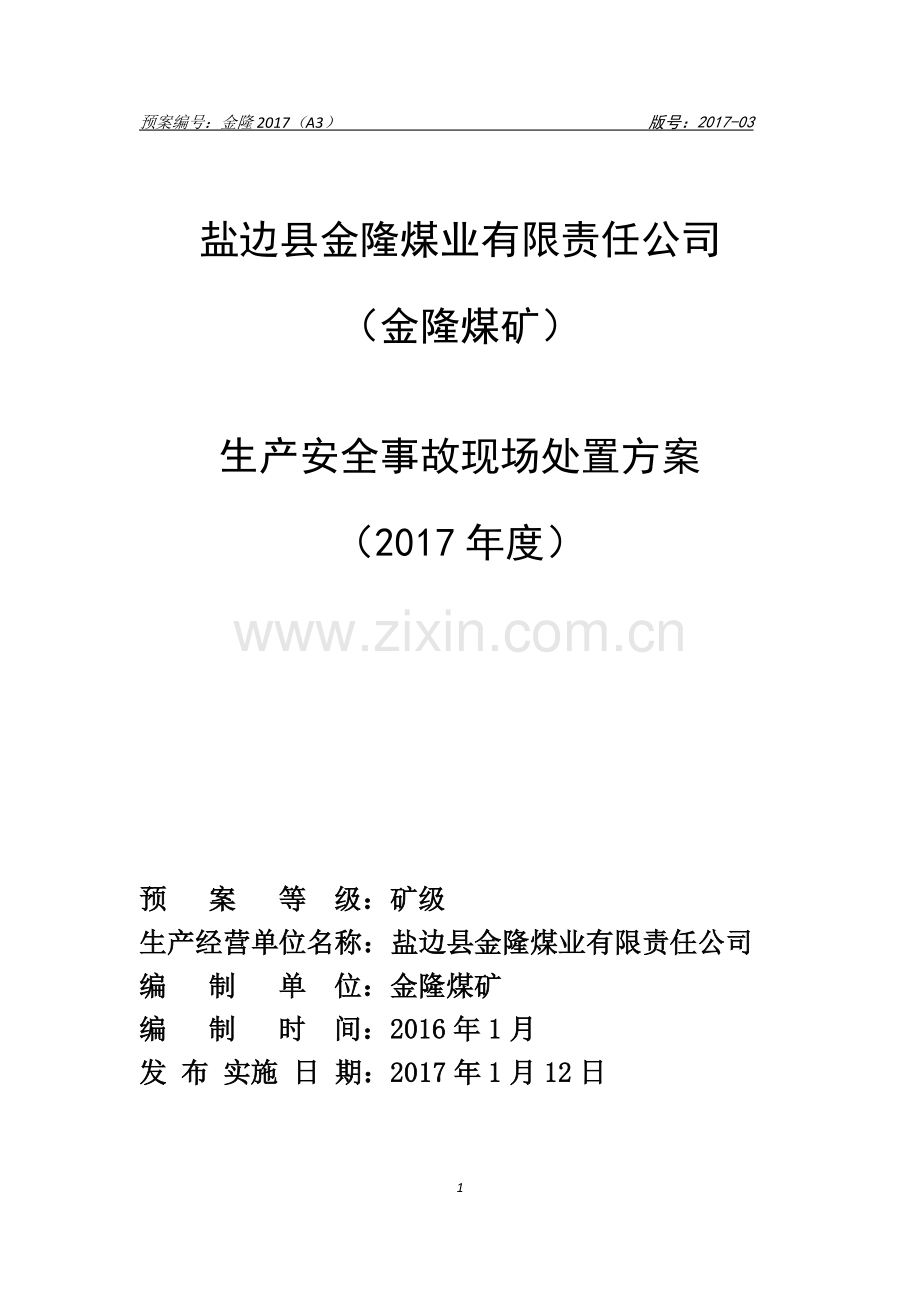 金隆煤矿现场处置方案(2017).doc_第1页