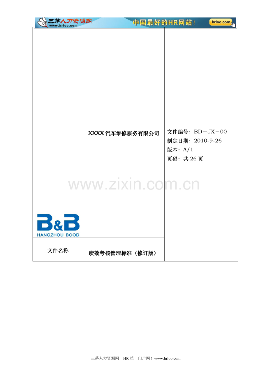 某汽车维修服务公司绩效考核管理制度标准-图文.doc_第1页