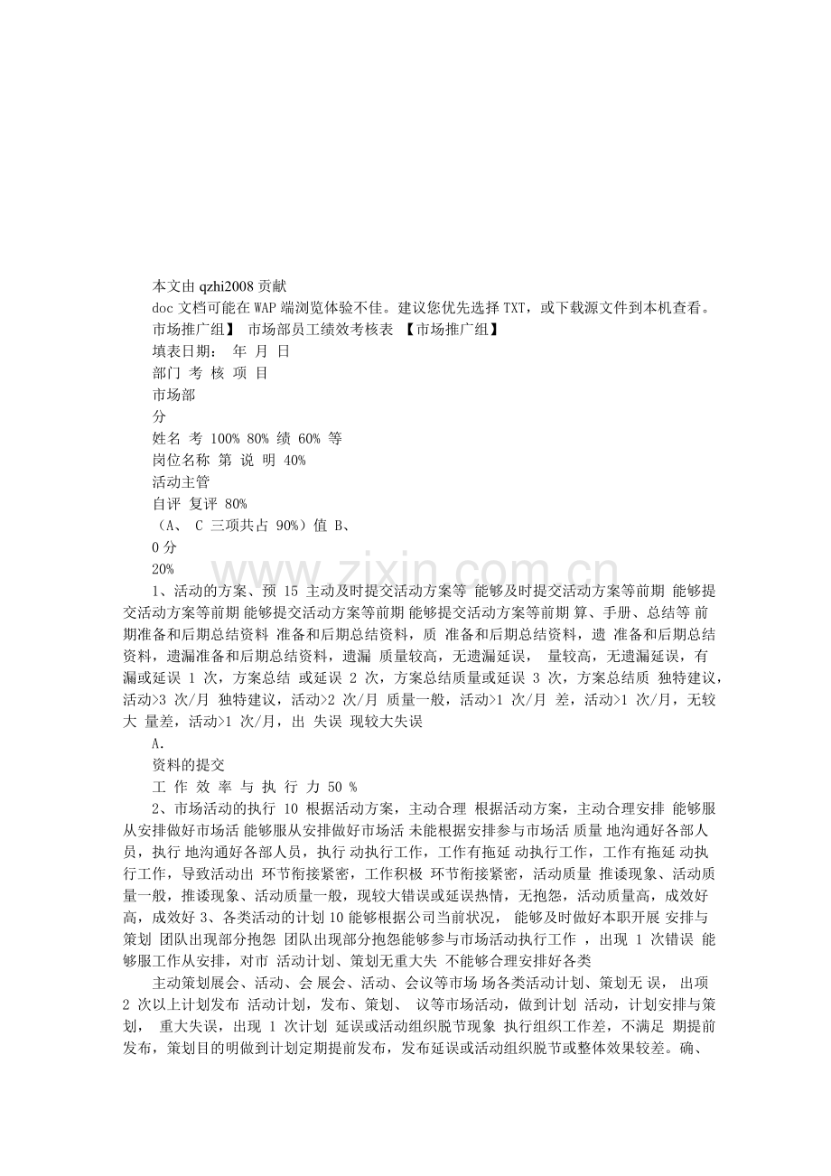 市场部绩效考核表(2011年)..doc_第1页
