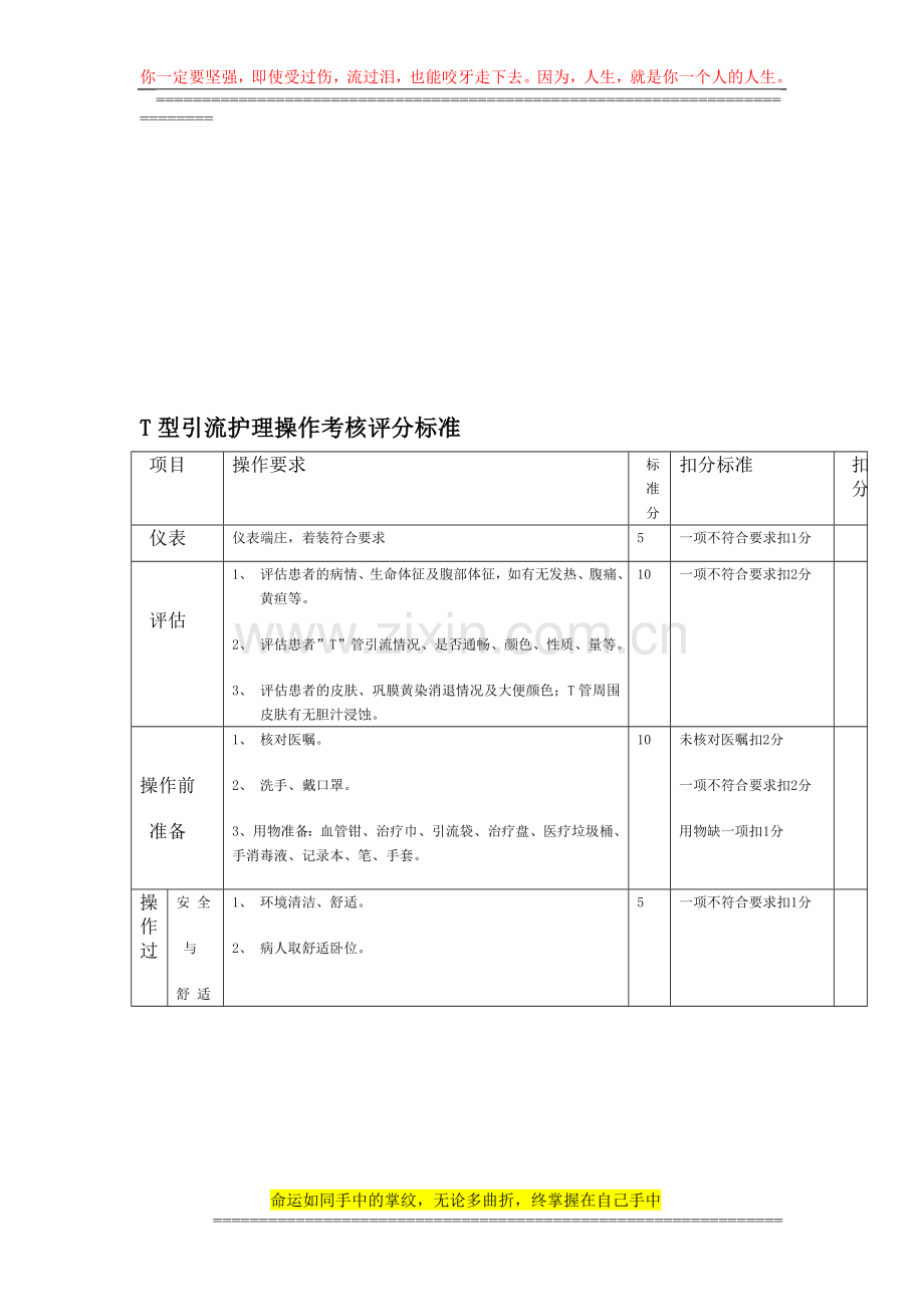 T型引流护理操作考核评分标准..doc_第1页