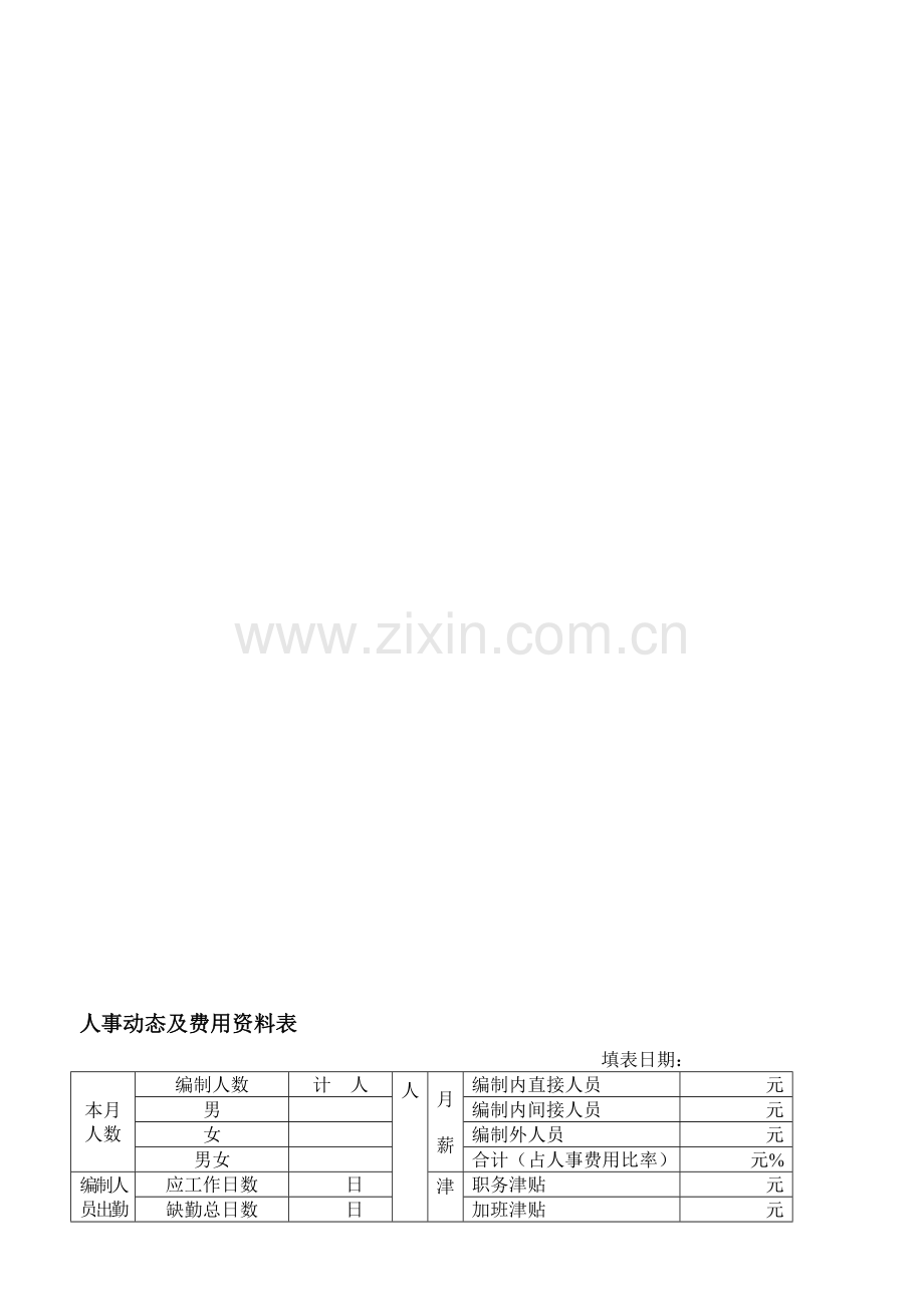 人事动态及费用资料表以及人事管理制度样例.doc_第1页