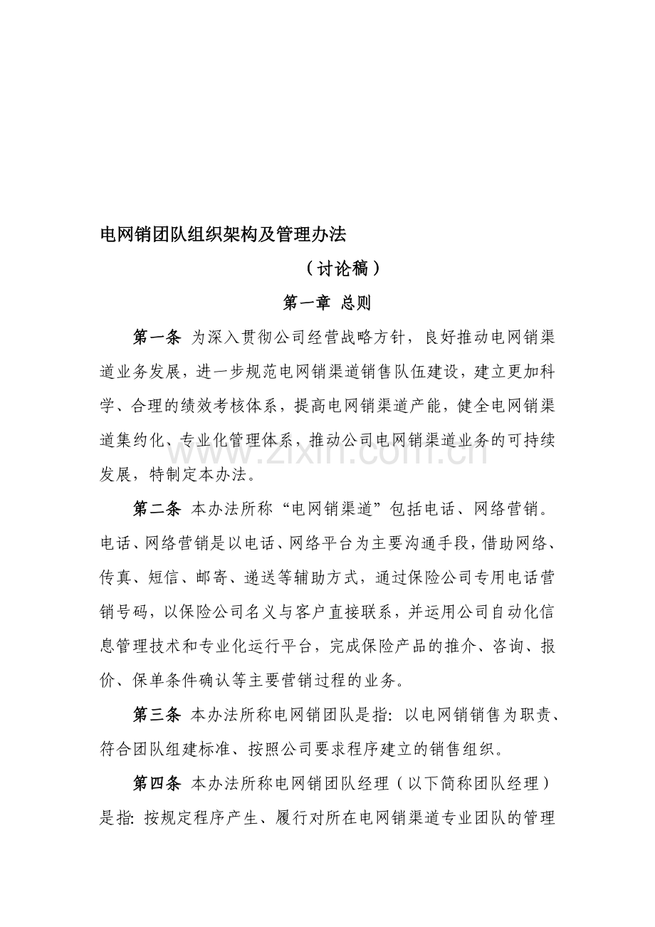 电网销团队组织架构及管理办法(讨论稿).doc_第1页