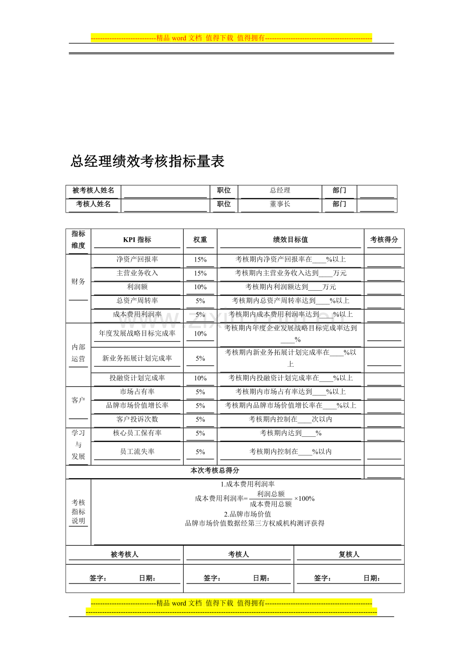 实例3：各类人员绩效考核量表(高层管理人员部分)..doc_第1页