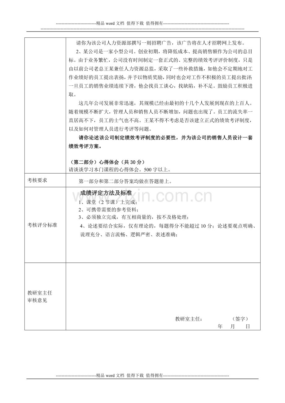 《人力资源管理》考核方案..doc_第2页