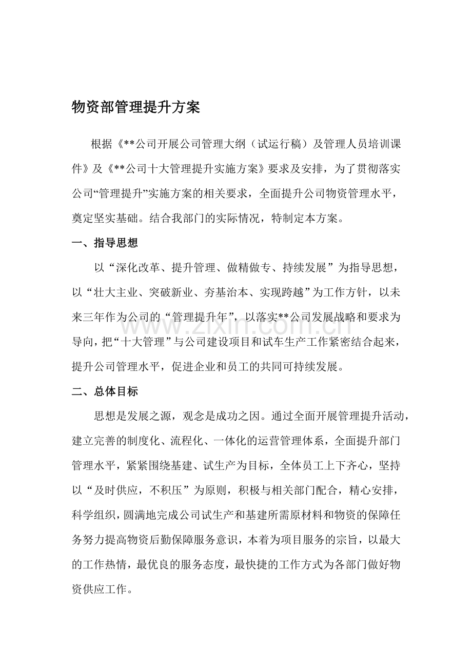 物资部管理提升方案.doc_第1页