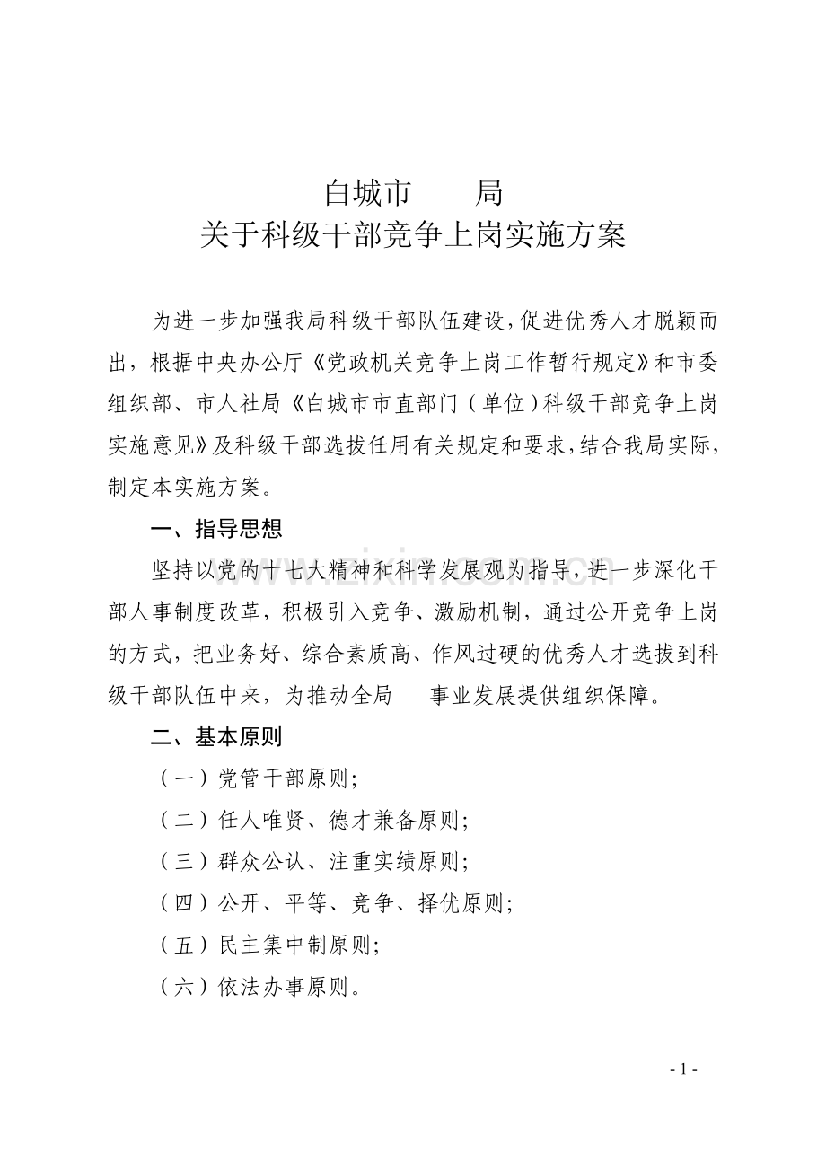 局科级干部竞争上岗方案(样).doc_第1页