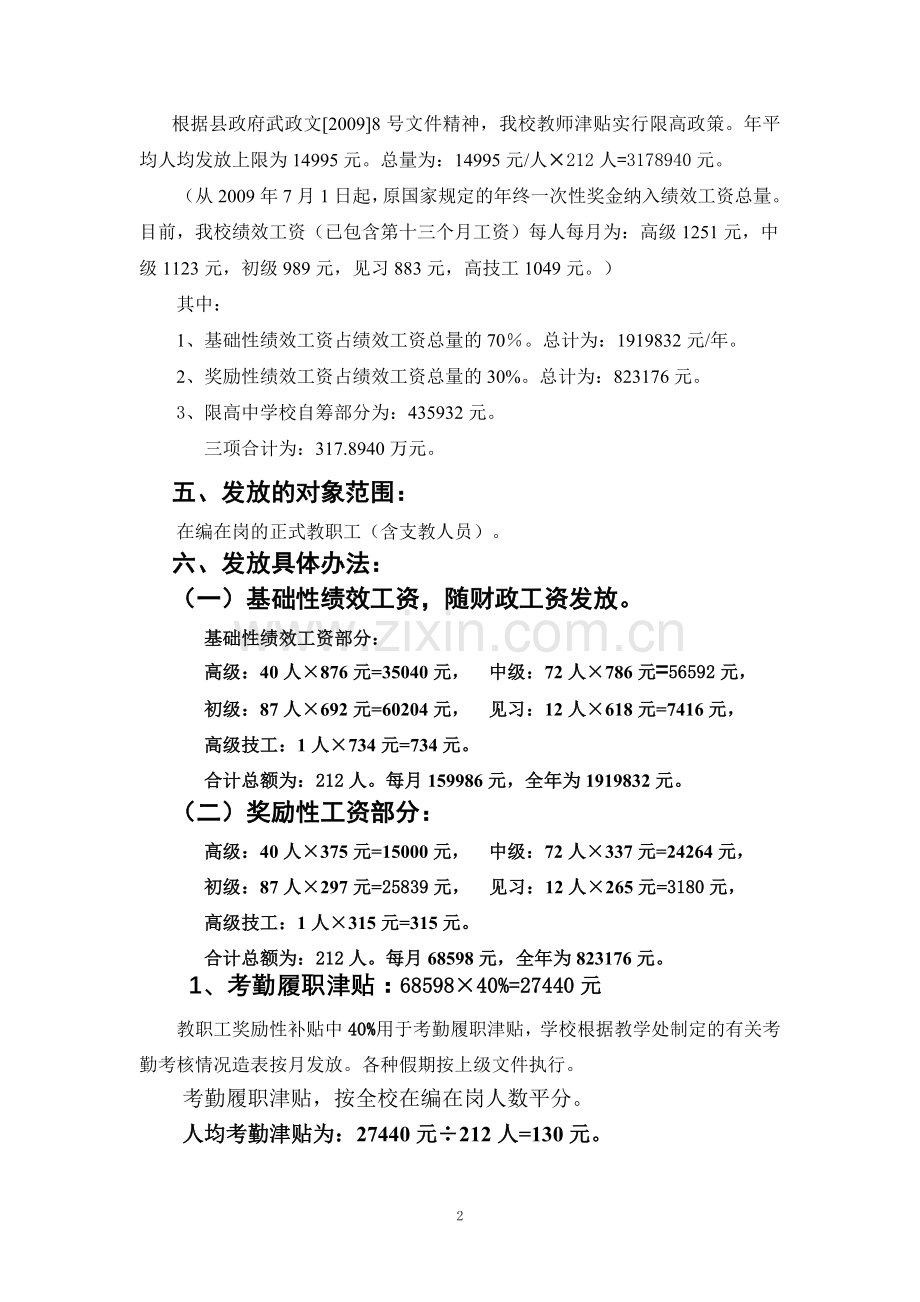 武平二中奖励性绩效工资分配方案.doc_第2页