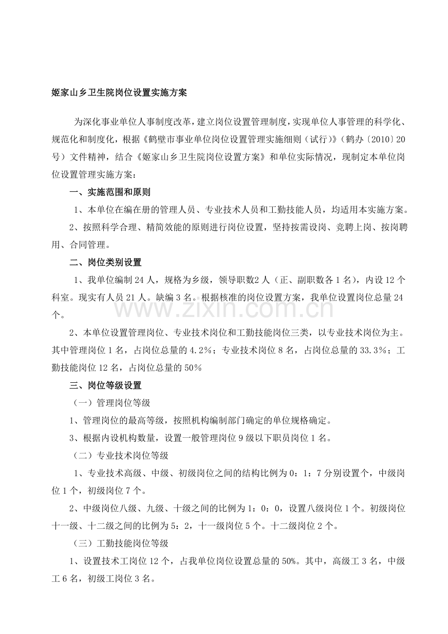 姬家山乡卫生院岗位设置实施方案.doc_第1页