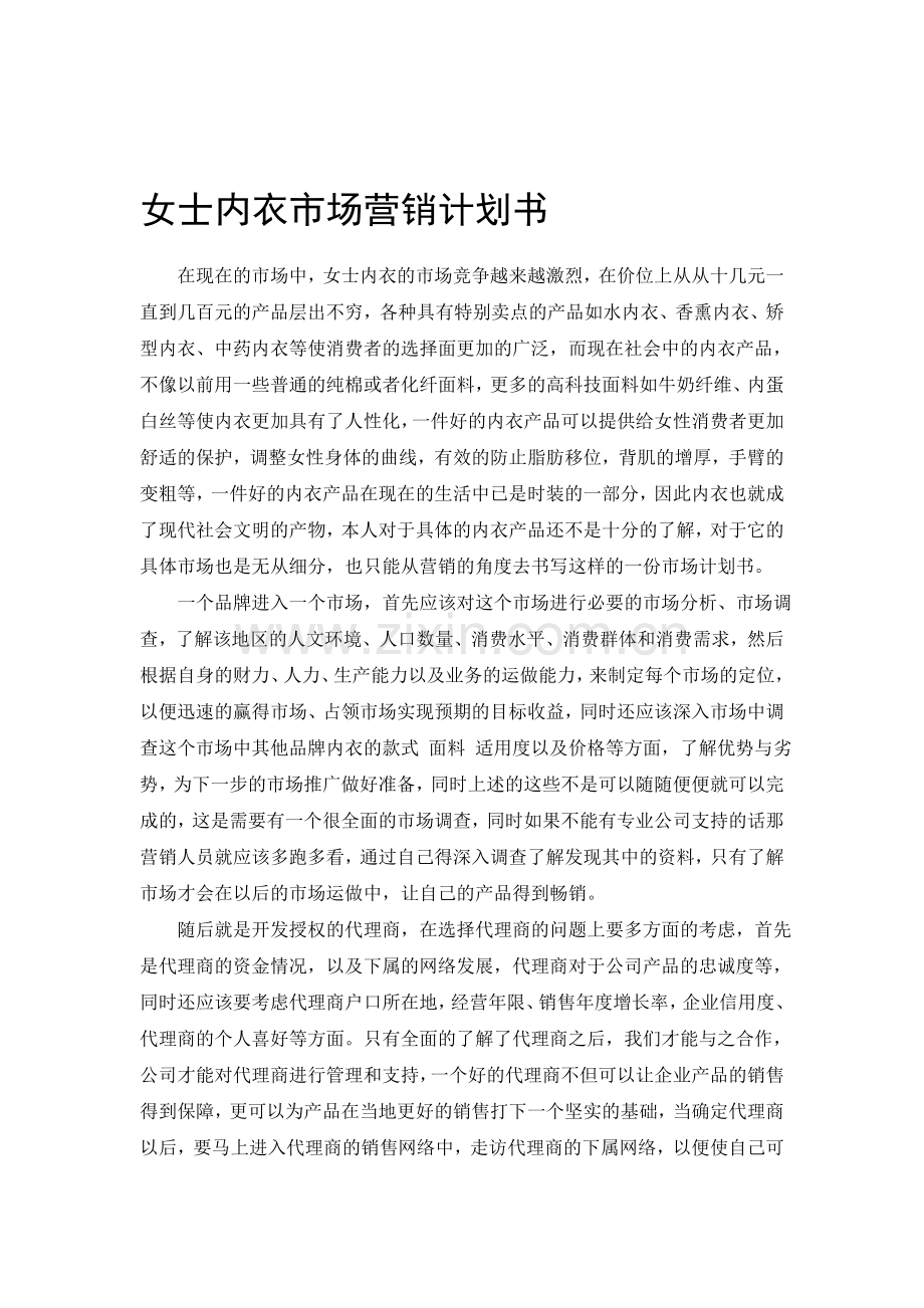 女士内衣市场营销计划书.doc_第1页