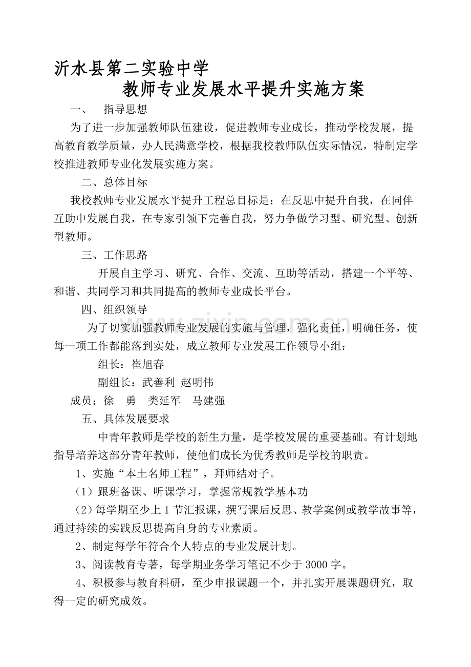 教师专业发展水平提升实施方案.doc_第1页