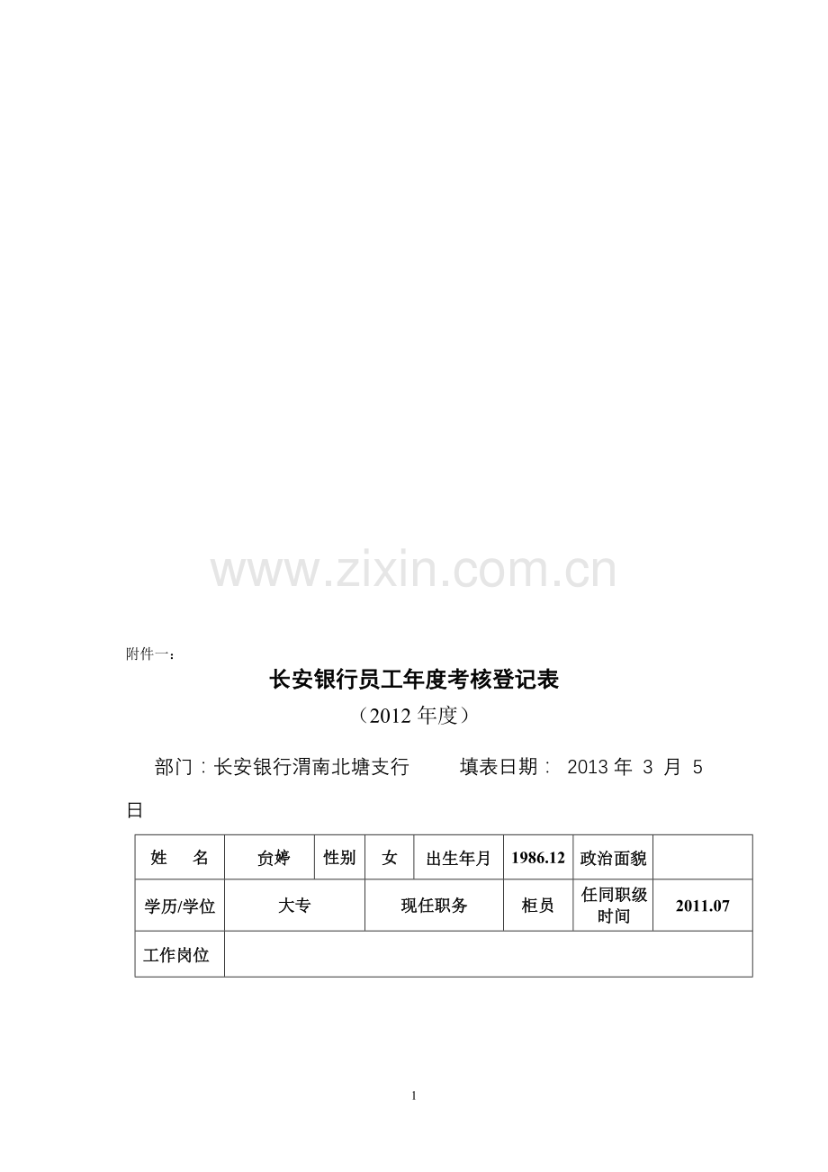 长安银行员工年度考核登记表1.doc_第1页